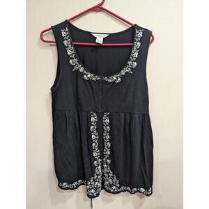 Sleeveless babydoll style top w/tie back & ivory embroidery by Studio JPR size L